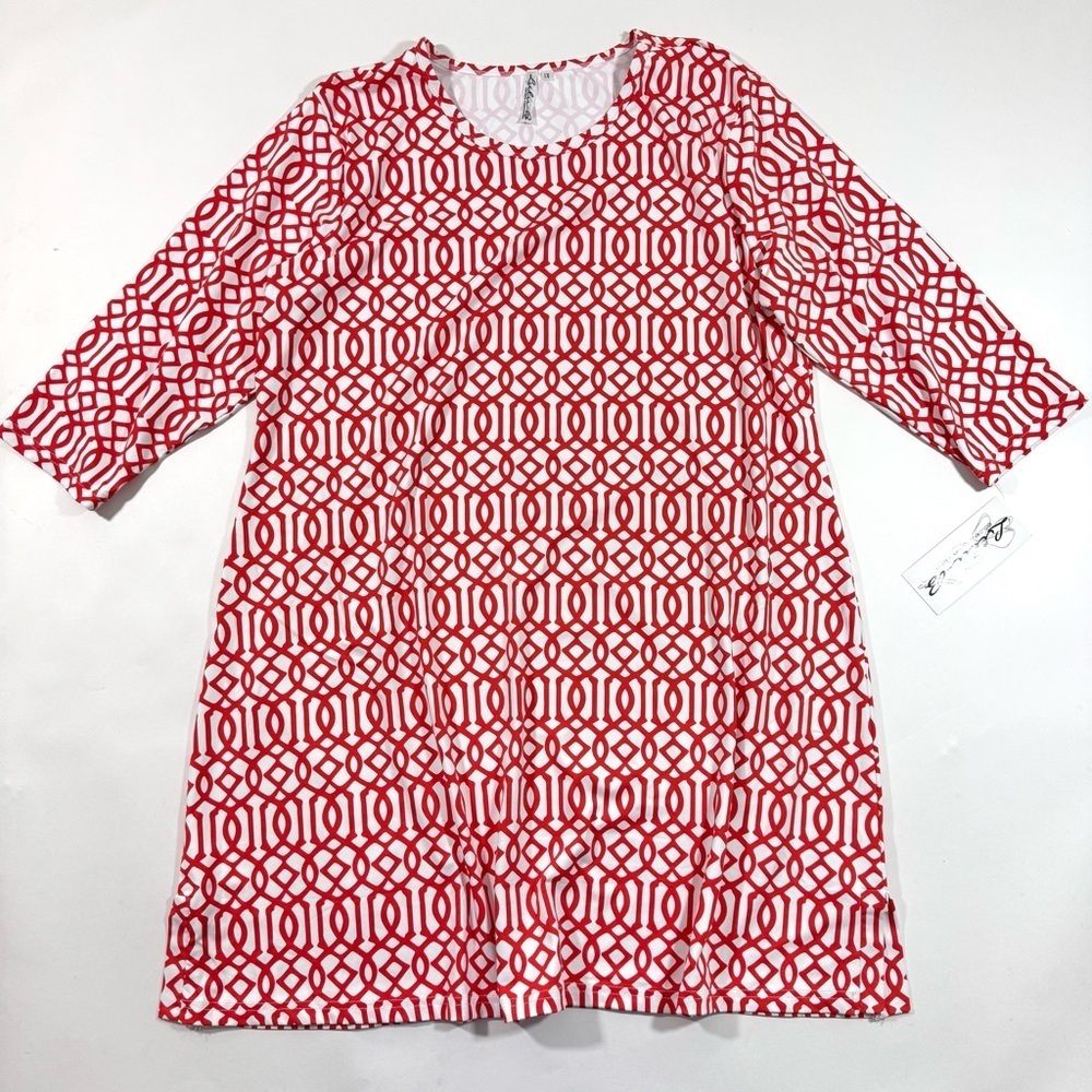 New Lulu B A Line Dress Red Geometric Print